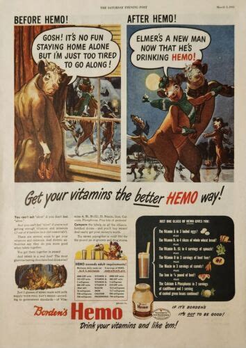 Bordens Cow Elsie Hemo Milk Dynamite Vintage Ad Get Your Vitamins