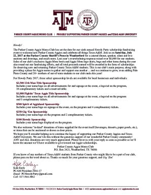 Fillable Online Parker County Aggie Moms Club Proudly Supporting Parker