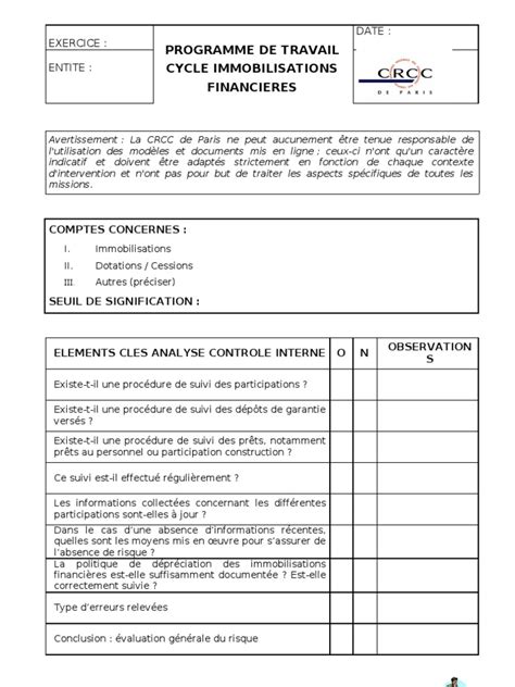 Controle Interne Immobilisations