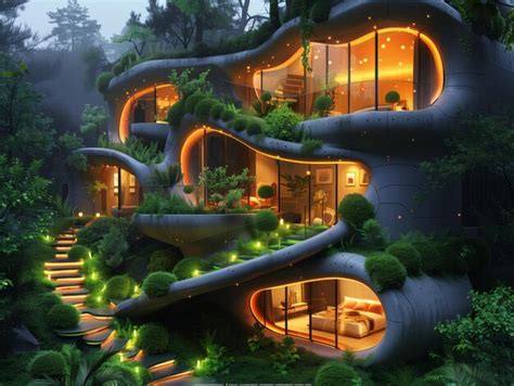 Futuristic EcoFriendly House Integrated with Nature | Premium AI ...