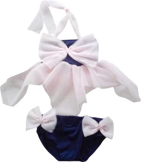 Maat Bikini Blauw Baby En Kind Donkerblauw Zwemkleding Roze Strik Bol