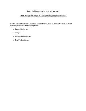 Fillable Online Post Of Notice Of Intent To Award Fax Email Print