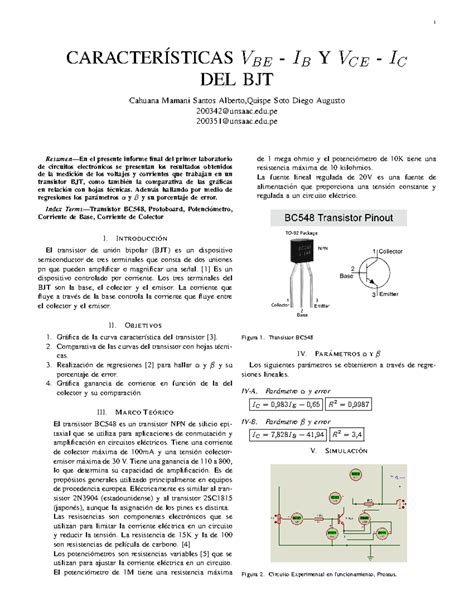 L1 Lab Transistor 1 CARACTER ISTICAS VBE IB Y VCE IC DEL BJT