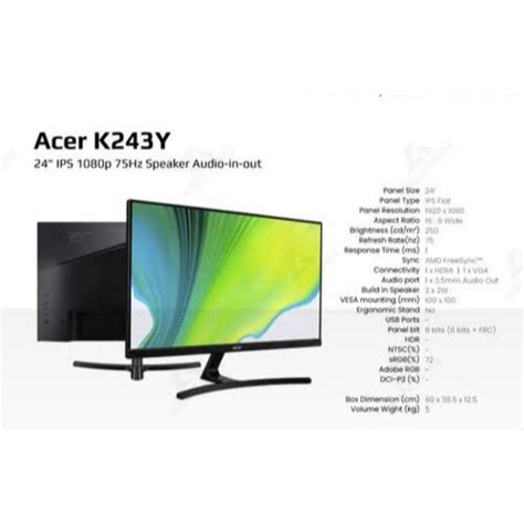 Jual LED Monitor Acer 24 Inch K243Y Full HD FHD IPS 75Hz 1ms Shopee