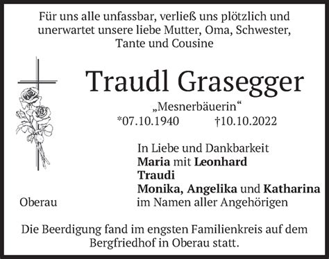 Traueranzeigen Von Traudl Grasegger Trauer Merkur De