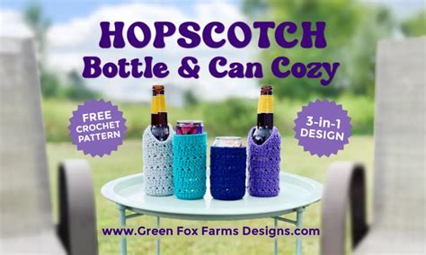 Hopscotch Crochet Bottle Can Cozy Pattern Green Fox Farms Designs