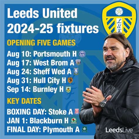 Leeds United 2024-25 fixtures list in full as Daniel Farke finds out ...