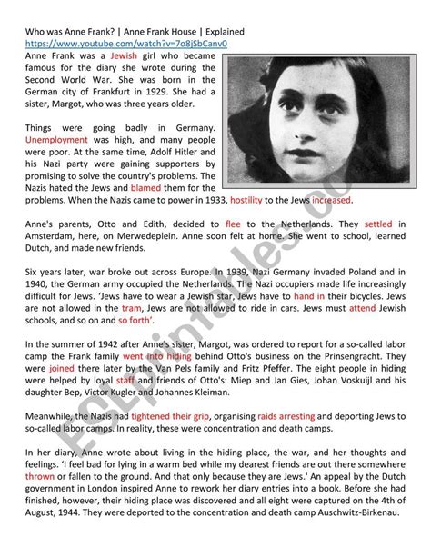 Who Was Anne Frank ESL Worksheet By Richardtucker