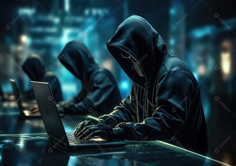 Hacker Capuz Preto Trabalhando No Laptop No Quarto Escuro Perigo