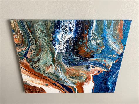 Orange Blue Wave No 1 Acrylic Pour Painting Abstract Etsy