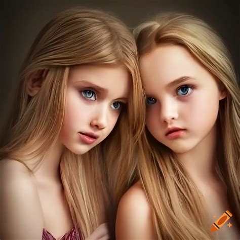 Portrait Of Two Beautiful Sisters With Captivating Eyes Golden Hair