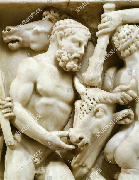 Hercules Capturing Cretan Bull Minos Sarcophagus Editorial Stock Photo