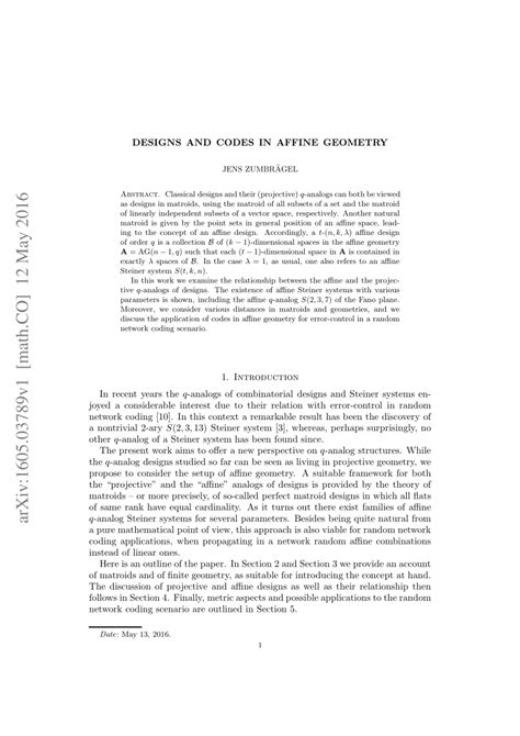 (PDF) Designs and codes in affine geometry