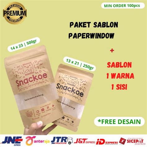 Jual PAKET KEMASAN STANDING POUCH PAPER WINDOW SABLON MERK