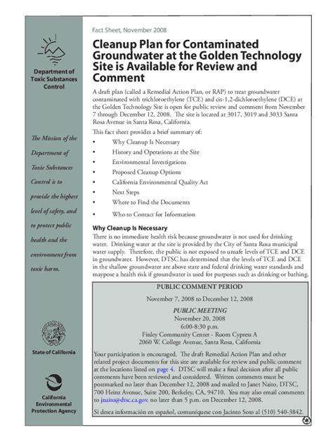 Fillable Online Dtsc Ca Golden Technology Fact Sheet Cleanup Plan