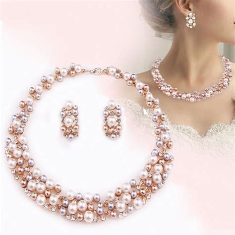 AYYUFE 2 Pcs Set Wedding Jewelry Set Imitation Pearl Multi Color Royal