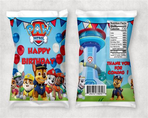 Paw Patrol Chip Bags Paw Patrol Birthday Chip Bags Party Etsy