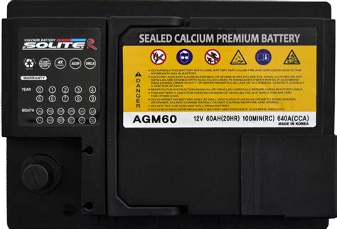 Автомобильный аккумулятор Solite R AGM 60Ah Ев (-/+) (640CCA) (AGM60 ...