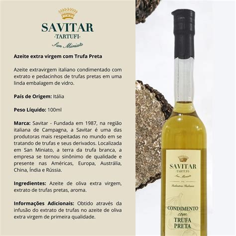 Azeite Extra Virgem Tubo Savitar Trufa Negra E Branca 100ml Emporio