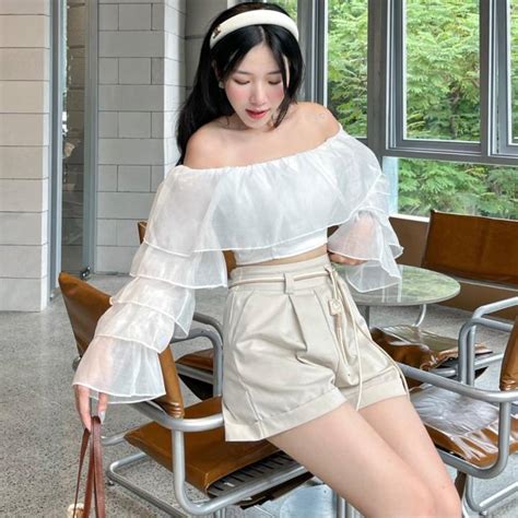 SET Có Bigsize H51 ÁO VOAN TRẮNG TRỄ VAI TAY TẦNG SHORT NUDE Lazada vn