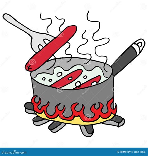 Hot Dogs Boiling In A Pot Of Water Cartoon Vector | CartoonDealer.com #70248169