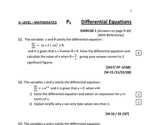 A Level Mathematics 9709 Differential Equations Cambridge Igcse® Mathematics