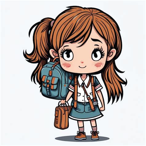 Vektor illustration eines niedlichen schulmädchen cartoons mit rucksack