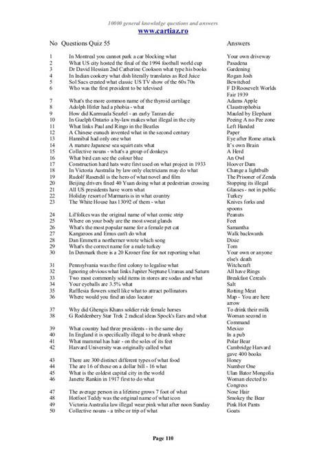 60 General Knowledge Questions With Answers Printable