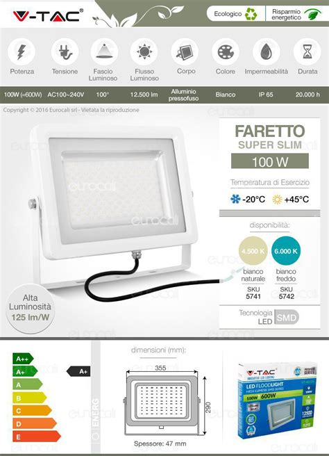 V Tac Vt Faretto Led Smd W Ultra Sottile Da Esterno Colore