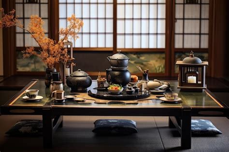 Premium AI Image | Traditional japanese tea ceremony set on a table