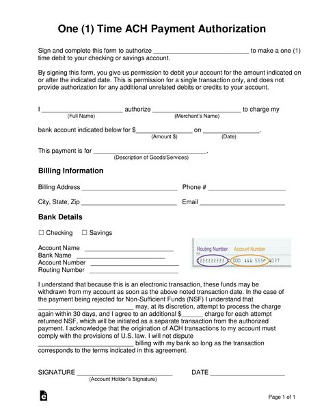 Ach Debit Authorization Form Template