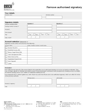 Fillable Online Remove Authorised Signatory Home Eecu Fax Email