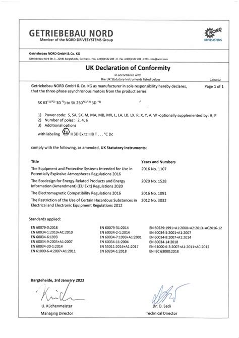 Ukca Declaration Of Conformity Nord Ii D Ex Tc Iib Motoren C