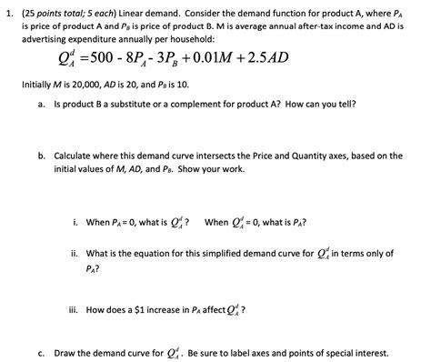 Solved 1. (25 points total; 5 each) Linear demand. Consider | Chegg.com