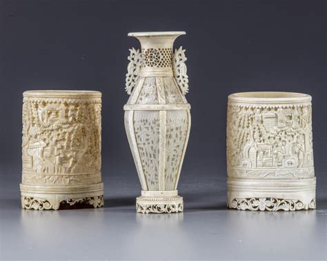 A Group Of Three Ivory Carvings Oaa