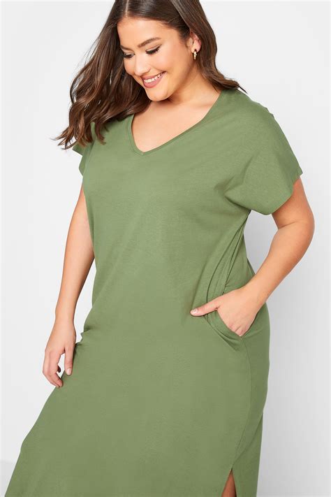 Yours Plus Size Khaki Green Side Split Midaxi T Shirt Dress Yours