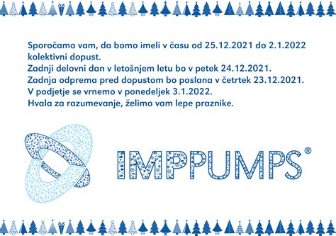 Informacija o našem božičnem kolektivnem dopustu IMP Pumps