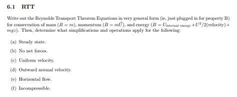 Solved 6.1 RTT Write out the Reynolds Transport Theorem | Chegg.com 