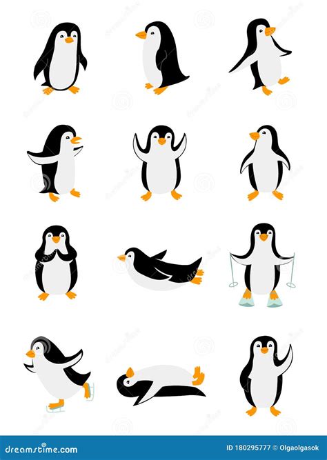 Conjunto De Pinguins Pequenos Em Diferentes Poses Animais Engra Ados