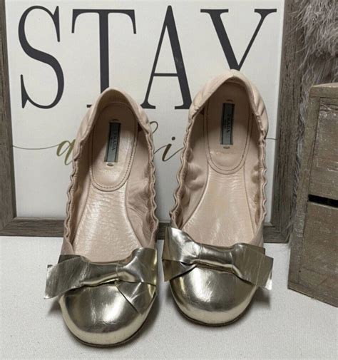 Prada Nude With Bow Accents Ballet Dance Flat Gem
