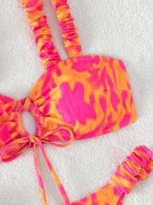 Shein Swim Summer Beach Allover Print Frill Trim Drawstring Bikini Set Shein Usa