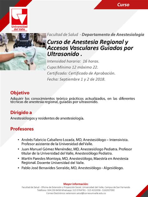 Curso De Anestesia Regional Y Accesos Vasculares Guiados Por