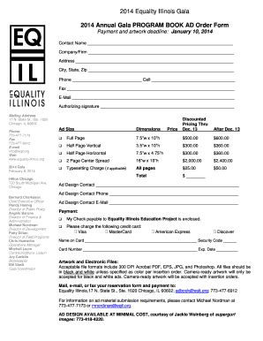 Fillable Online Annual Gala Program Book Ad Order Form Fax Email