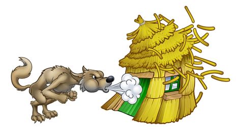 Three Little Pigs Big Bad Wolf Blowing Straw House Stock Illustration