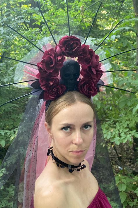 Burgundy Flower Crown Spiked Gothic Headdress Halo Crown All Etsy