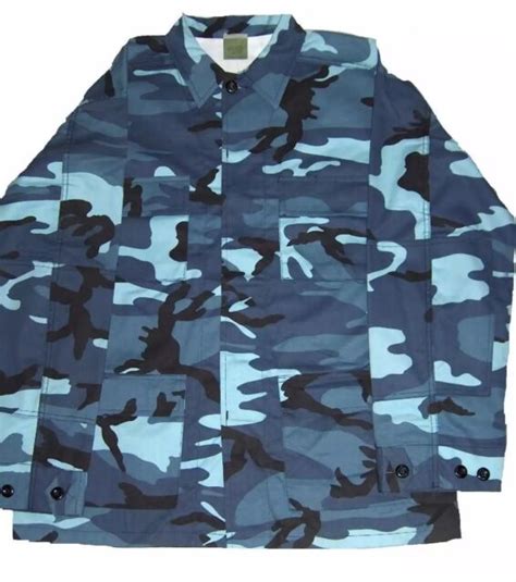 Bdu Shirt Sky Blue Camo 4 Pockets Button Down Poly Cotton Size 3xlarge