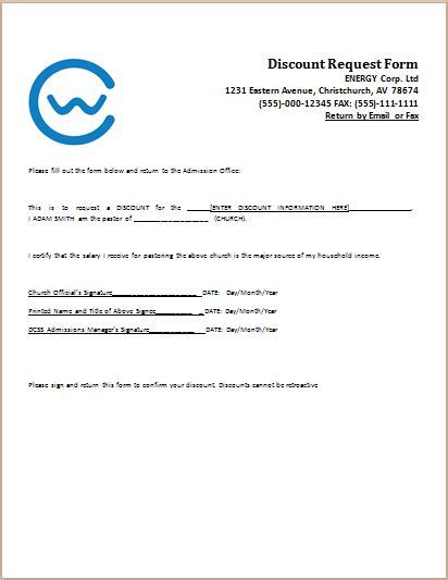 Word Discount Request Form Template Word Document Templates