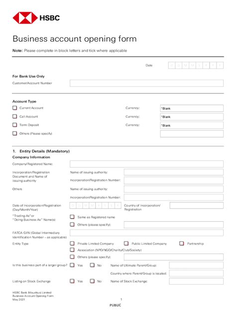 Fillable Online Account Opening Application Form For Business Entities