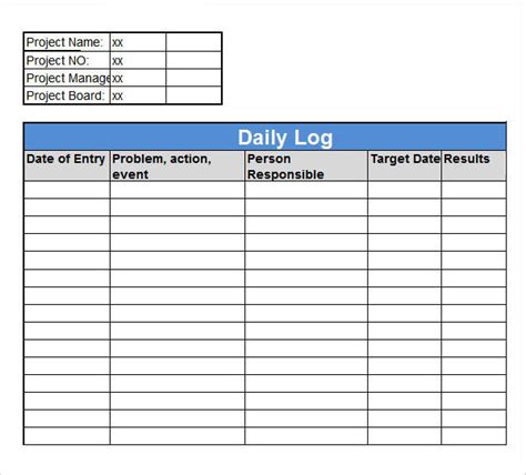 Daily Log Template Excel Printable Schedule Template