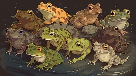 Group Of Frogs With All Of Their Eyes Up Background Picture Of Toads